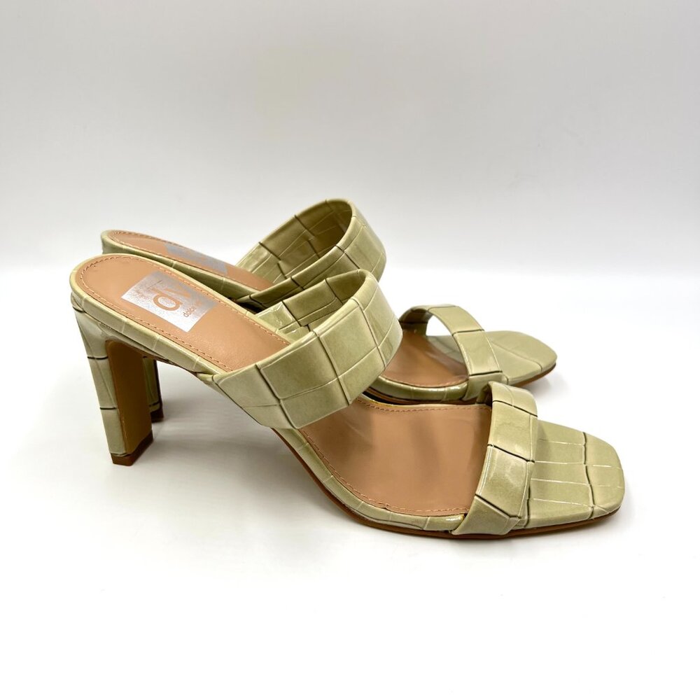 DV Dolce Vita Size 9 Selsta Sage Green Croc Heeled Mules Heels Sandals Shoes